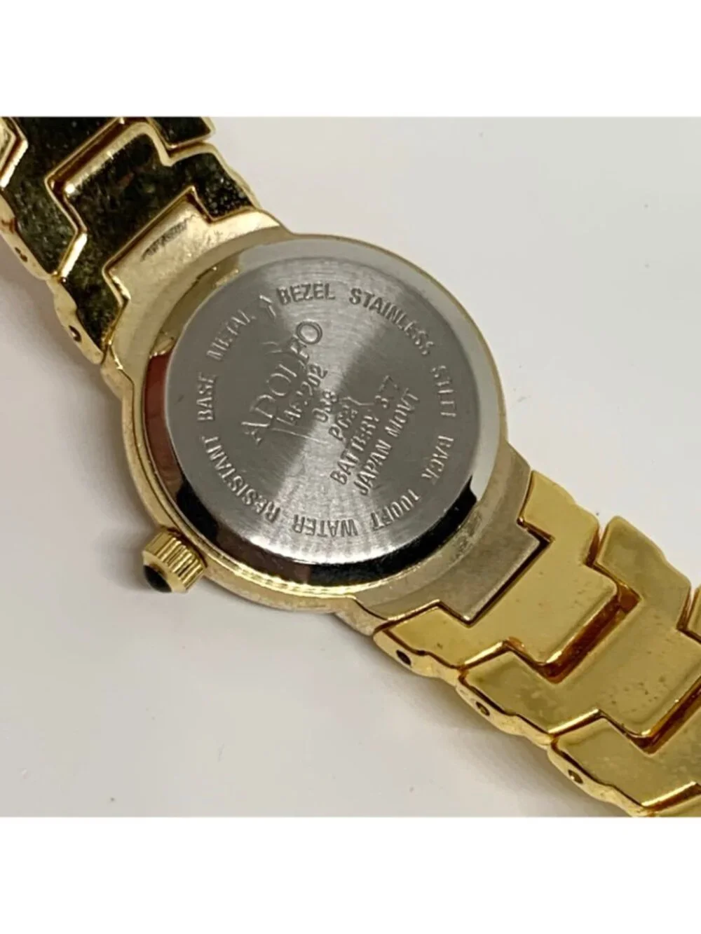 Adolfo women’s gold tone watch quartz mop dial rhinestones 22mm 6.5” running